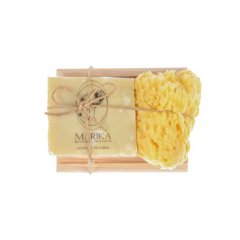 CHAMOMILE & CALENDULA wood case with a small soap bar & sea sponge (60g)